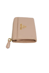 Prada Beige Saffiano Leather Zip Key Compact Wallet