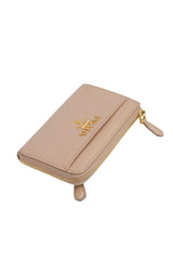 Prada Beige Saffiano Leather Zip Key Compact Wallet