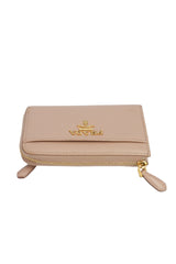 Prada Beige Saffiano Leather Zip Key Compact Wallet