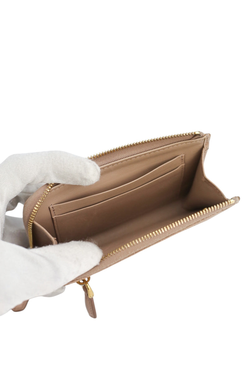 Prada Beige Saffiano Leather Zip Key Compact Wallet