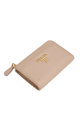 Prada Beige Saffiano Leather Zip Key Compact Wallet
