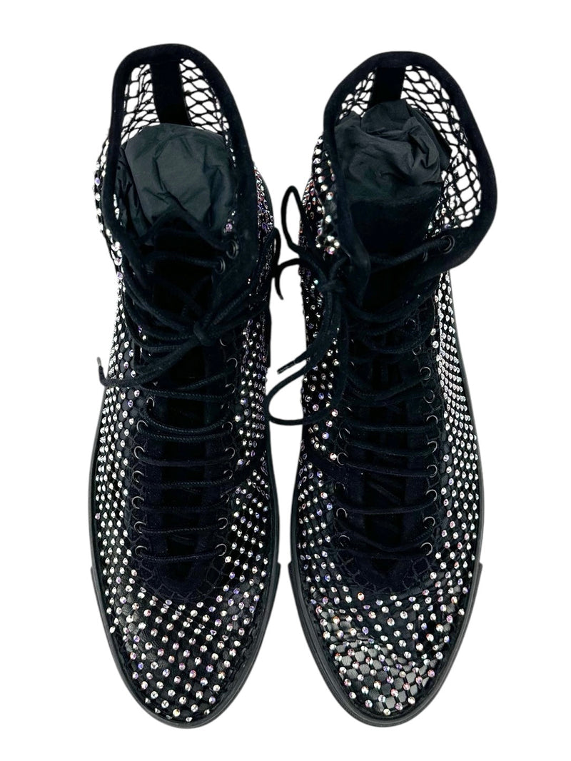 Saint Laurent Black Rhinestone High-Top Sneakers Size 38