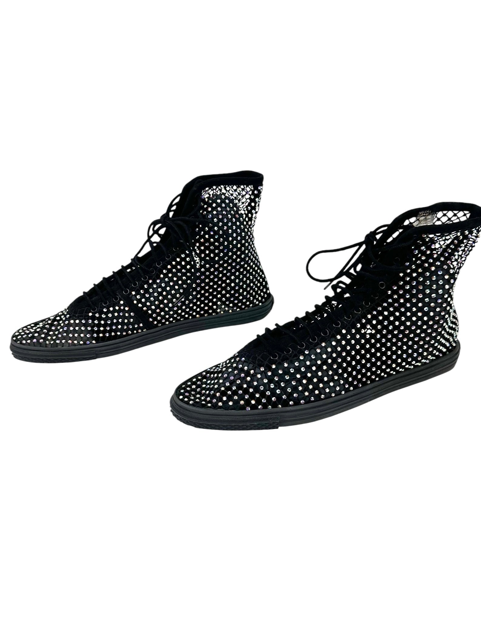 Saint Laurent Black Rhinestone High-Top Sneakers Size 38