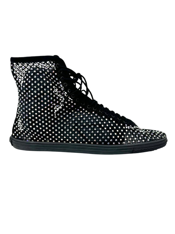 Saint Laurent Black Rhinestone High-Top Sneakers Size 38