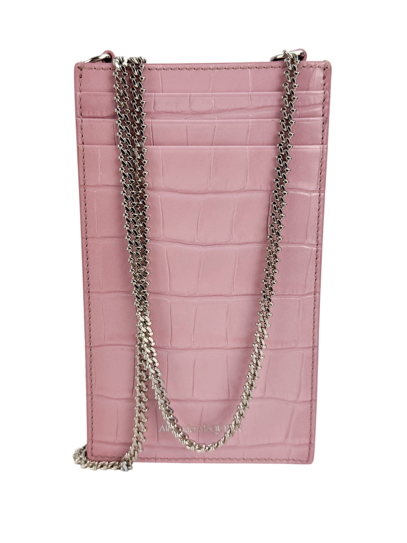 Alexander McQueen Pink Leather Embossed Phone Crossbody