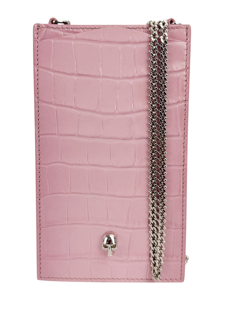 Alexander McQueen Pink Leather Embossed Phone Crossbody