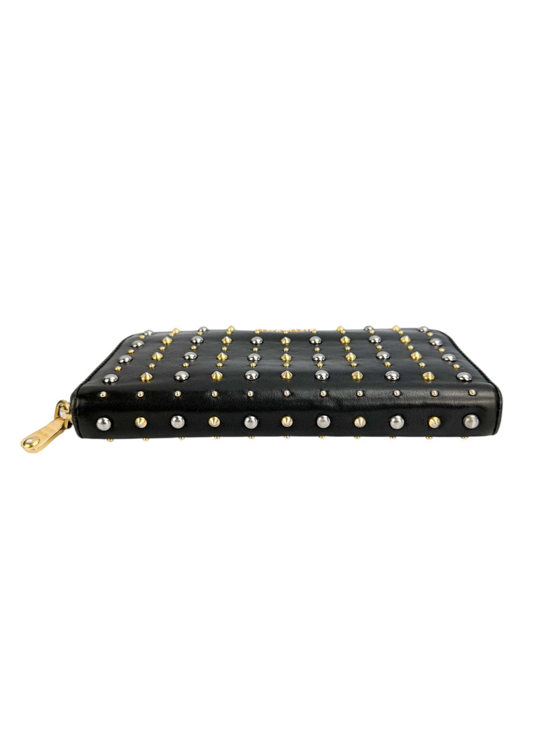Miu Miu Black Studded Full Zip Wallet