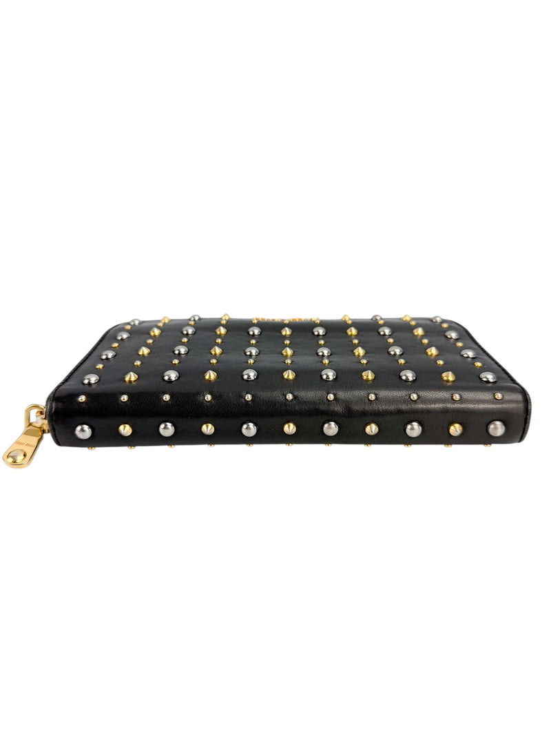 Miu Miu Black Studded Full Zip Wallet