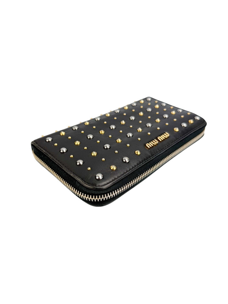 Miu Miu Black Studded Full Zip Wallet