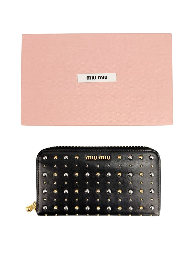 Miu Miu Black Studded Full Zip Wallet