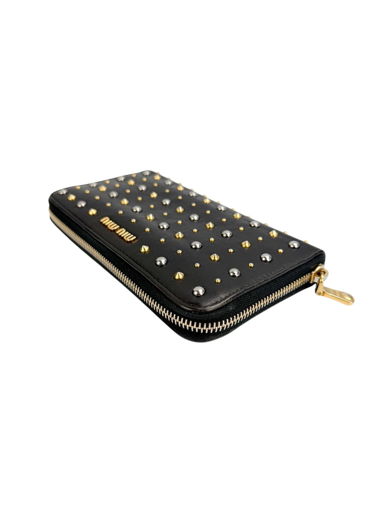 Miu Miu Black Studded Full Zip Wallet