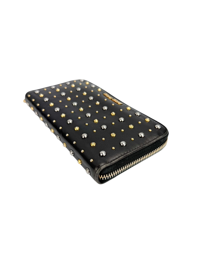 Miu Miu Black Studded Full Zip Wallet