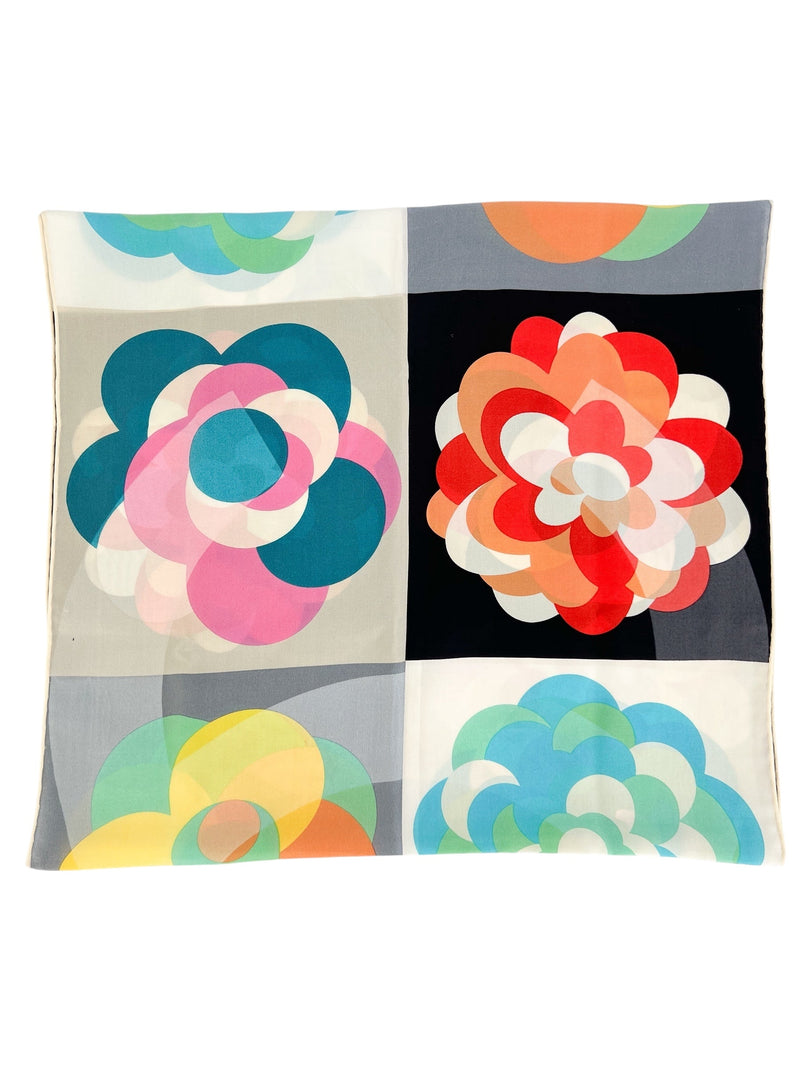 Chanel Multi-Color Camellia Silk Scarf W/ Box