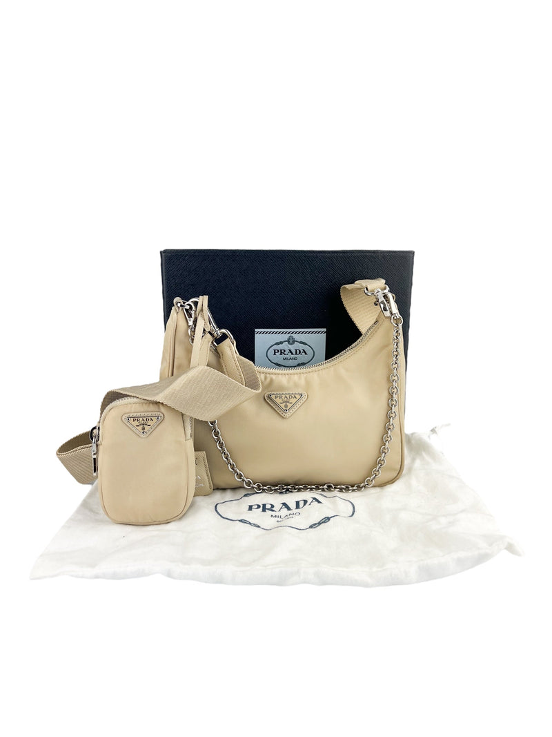 Prada Desert Beige Re-Edition Crossbody (Full Set)