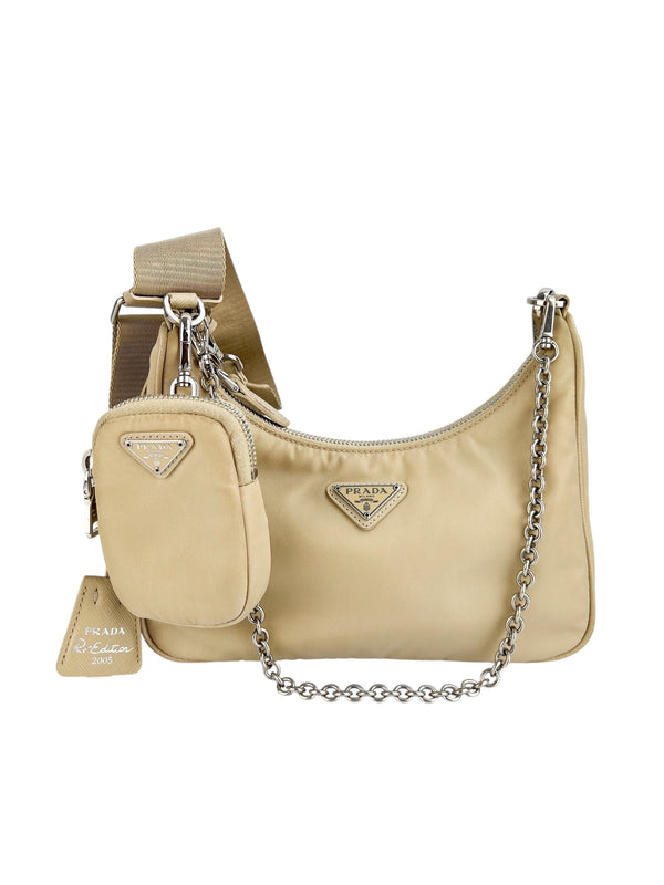 Prada Desert Beige Re-Edition Crossbody (Full Set)
