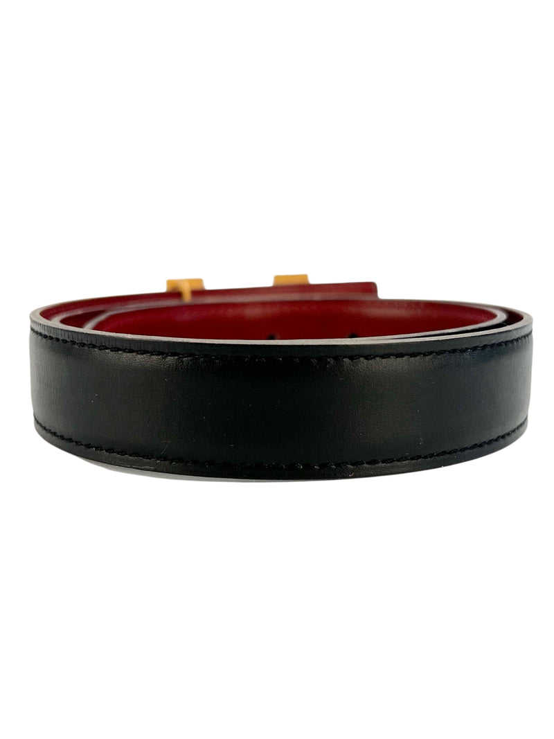 Hermes Black and Red H Belt W/ Gold Hardware Size 65