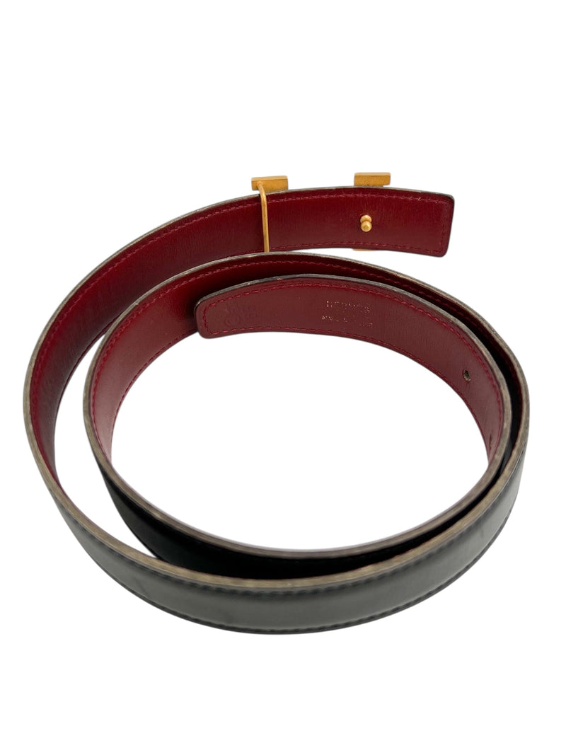 Hermes Black and Red H Belt W/ Gold Hardware Size 65