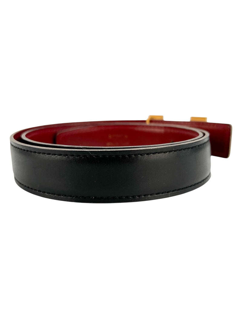 Hermes Black and Red H Belt W/ Gold Hardware Size 65