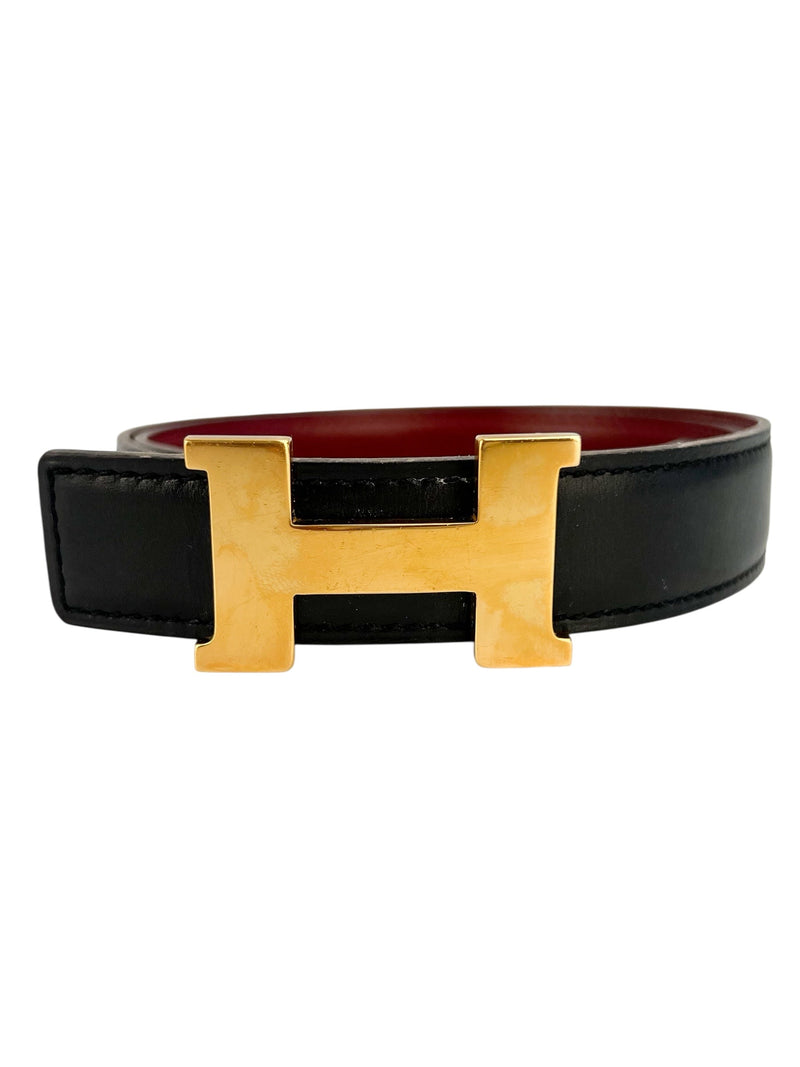 Hermes Black and Red H Belt W/ Gold Hardware Size 65