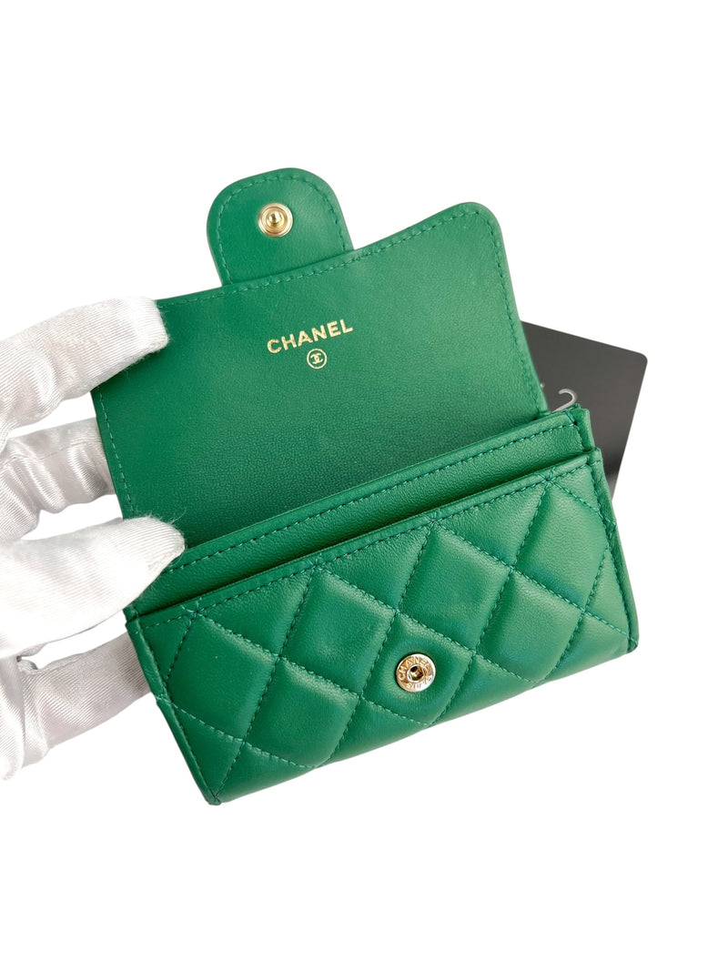 Chanel Green Lambskin Card Wallet Full Set