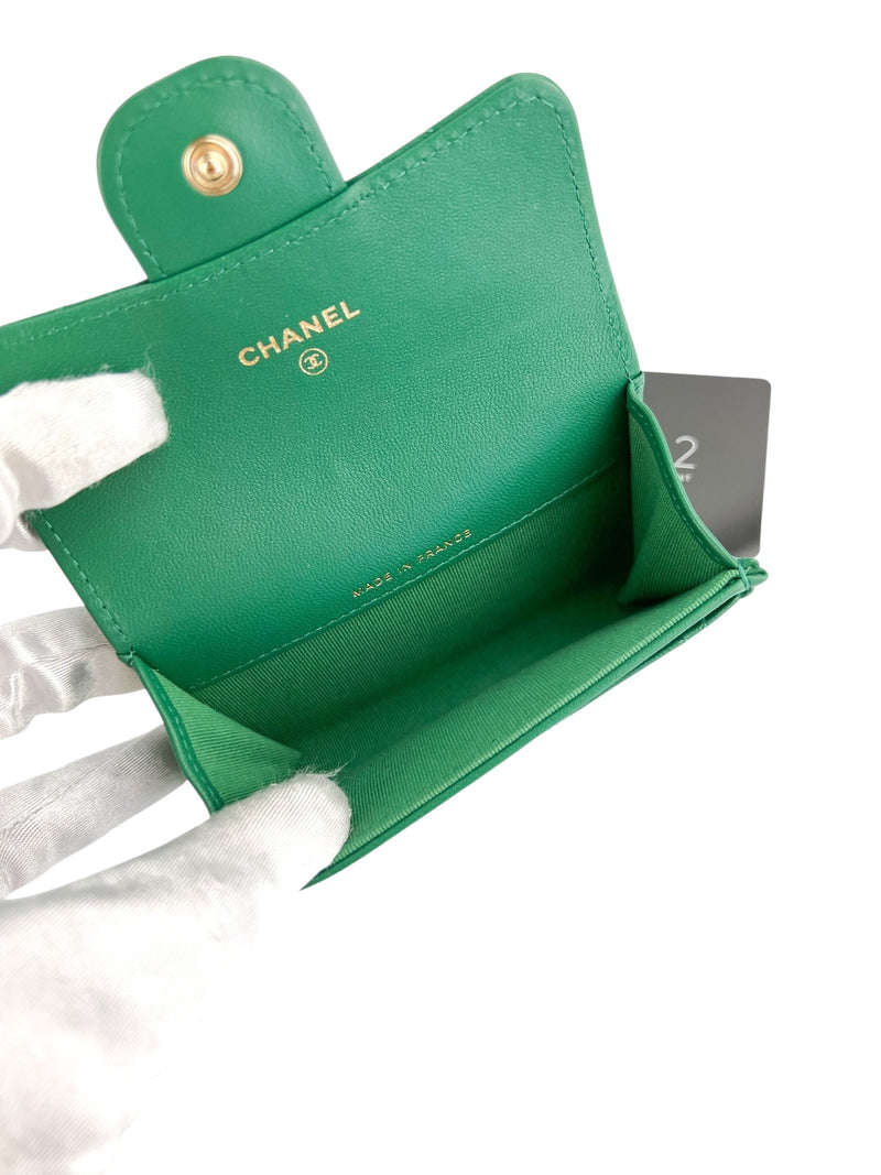 Chanel Green Lambskin Card Wallet Full Set