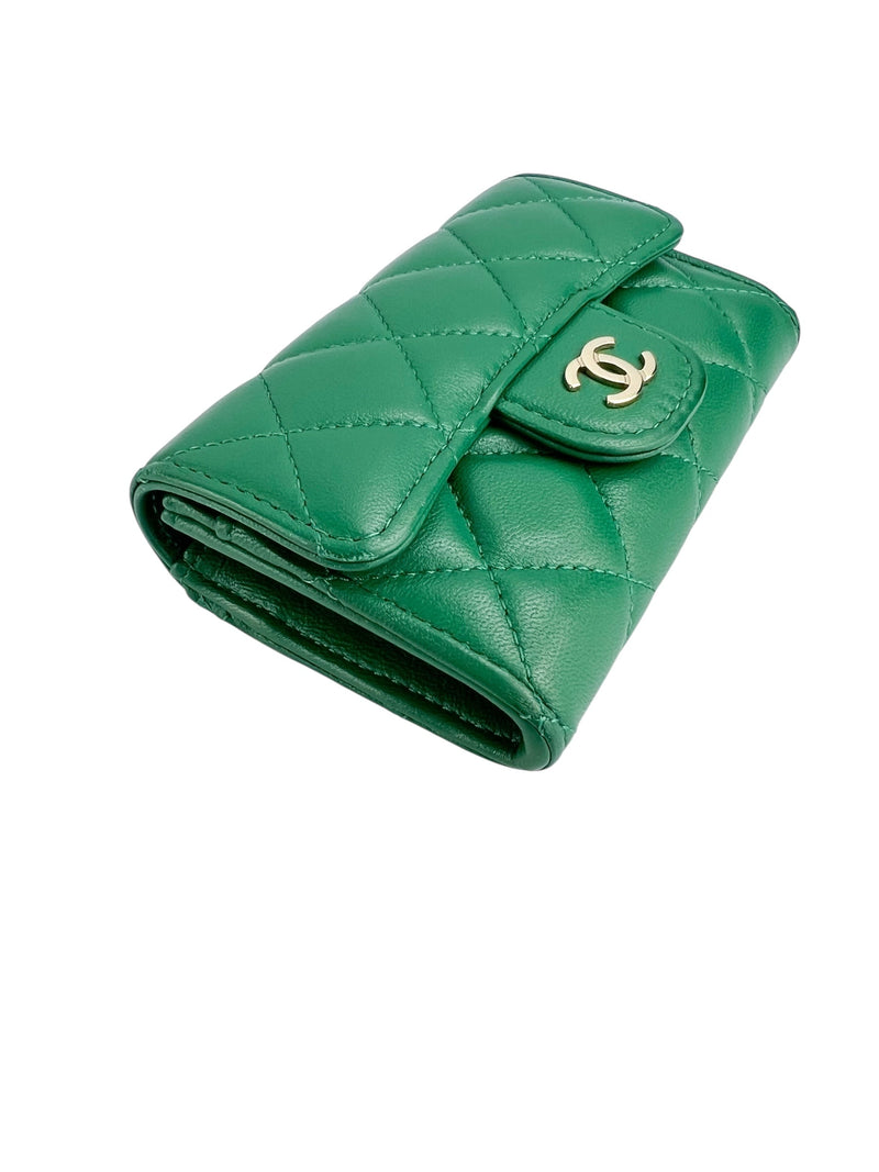 Chanel Green Lambskin Card Wallet Full Set