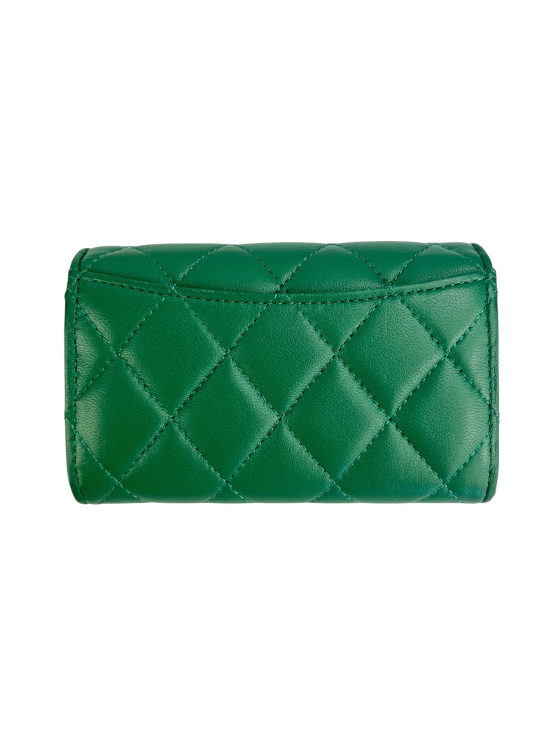 Chanel Green Lambskin Card Wallet Full Set