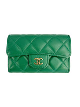 Chanel Green Lambskin Card Wallet Full Set