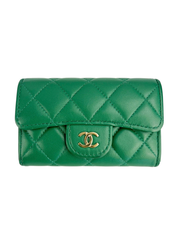 Chanel Green Lambskin Card Wallet Full Set