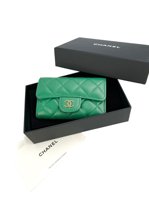 Chanel Green Lambskin Card Wallet Full Set