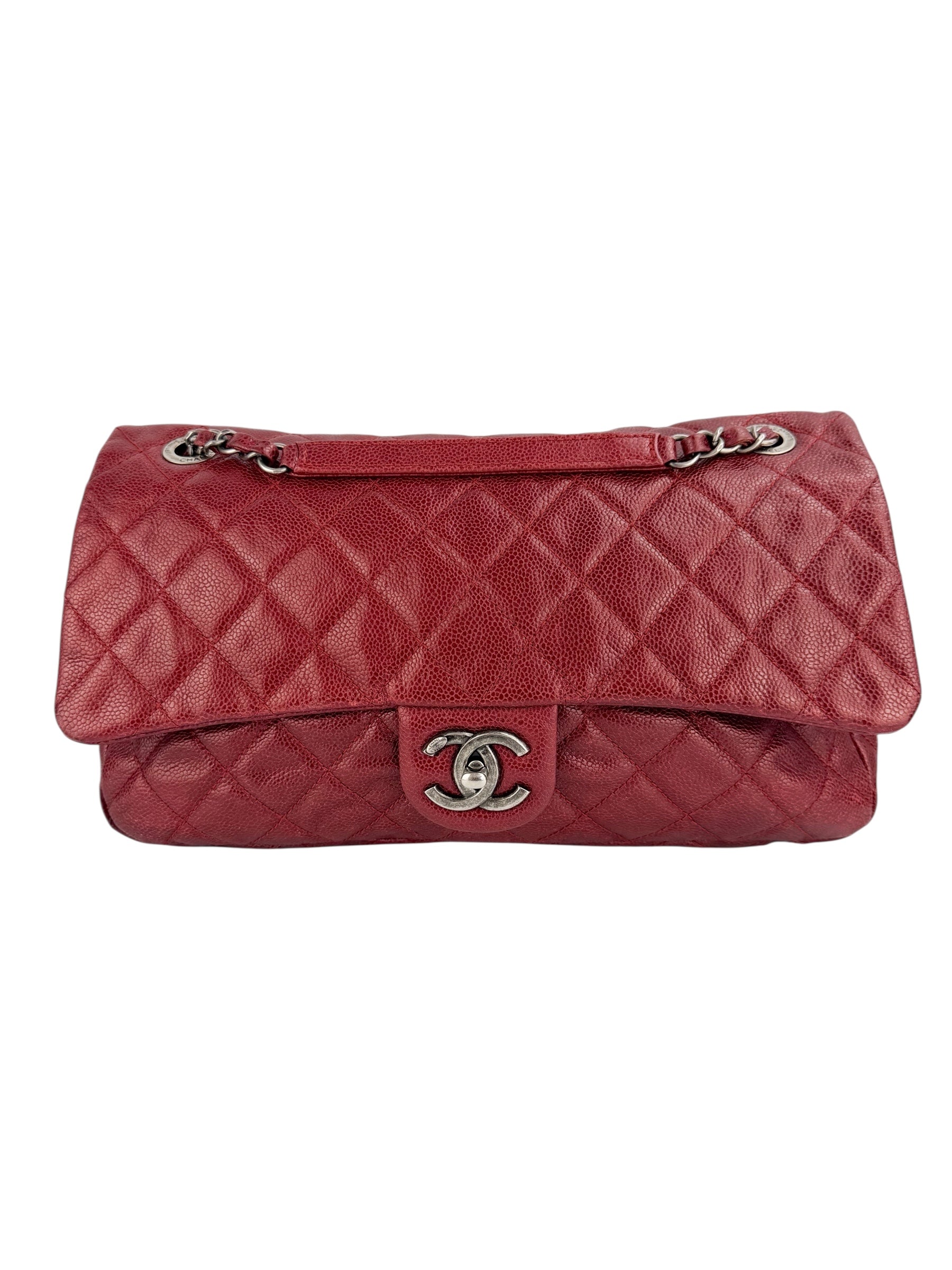 Chanel Burgundy Caviar Single Flap Zip (In Box)