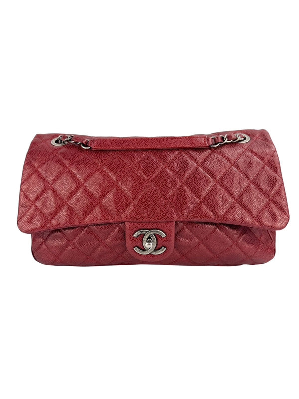 Chanel Burgundy Caviar Single Flap Zip (In Box)
