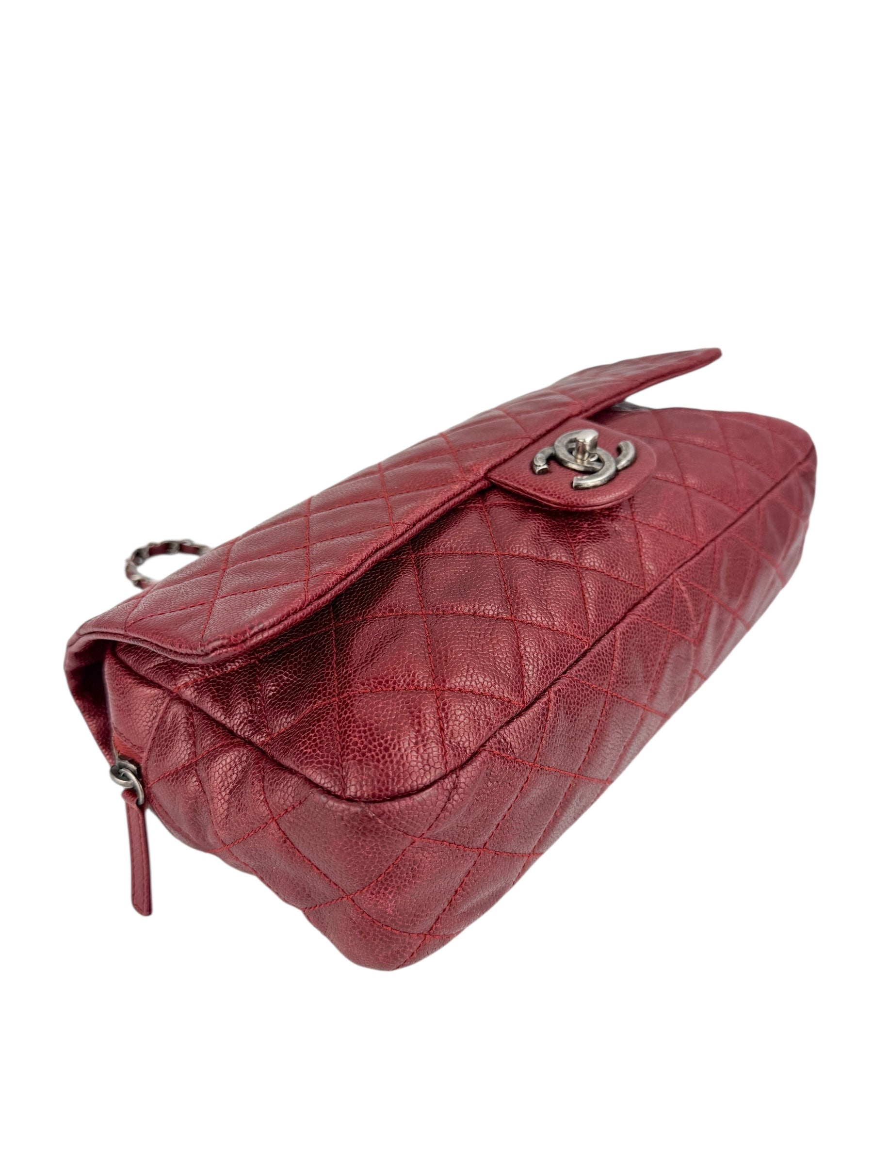 Chanel Burgundy Caviar Single Flap Zip (In Box)