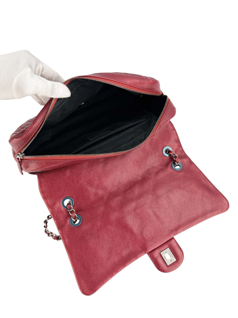 Chanel Burgundy Caviar Single Flap Zip (In Box)