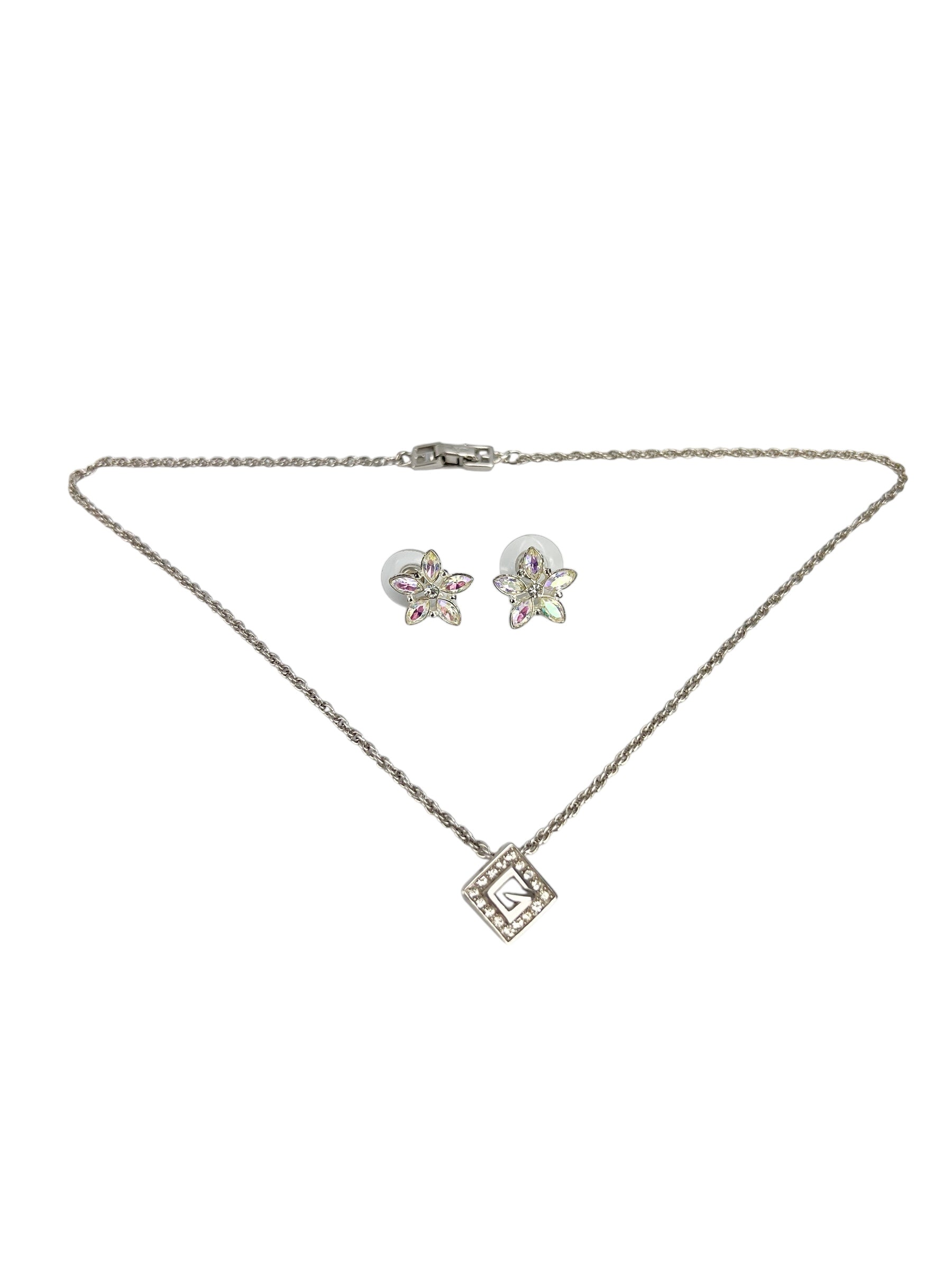 Givenchy Vintage Necklace & Iridescent Crystal Stud Earrings (SET)