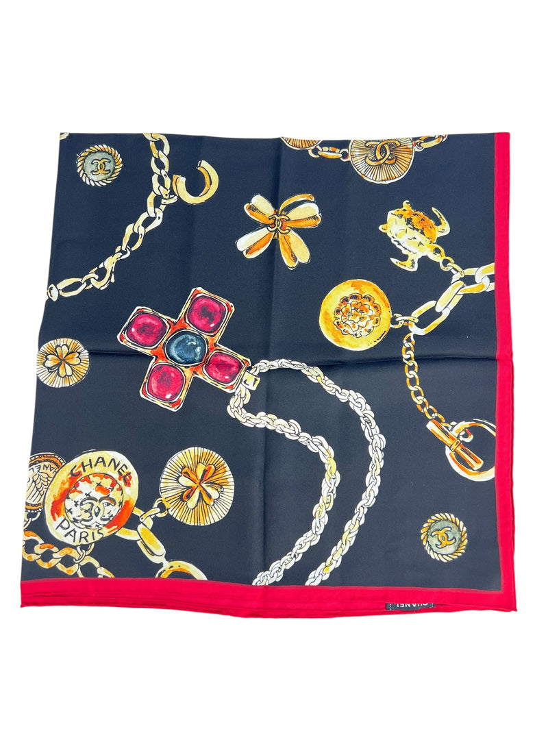 Chanel Black and Red Silk Scarf