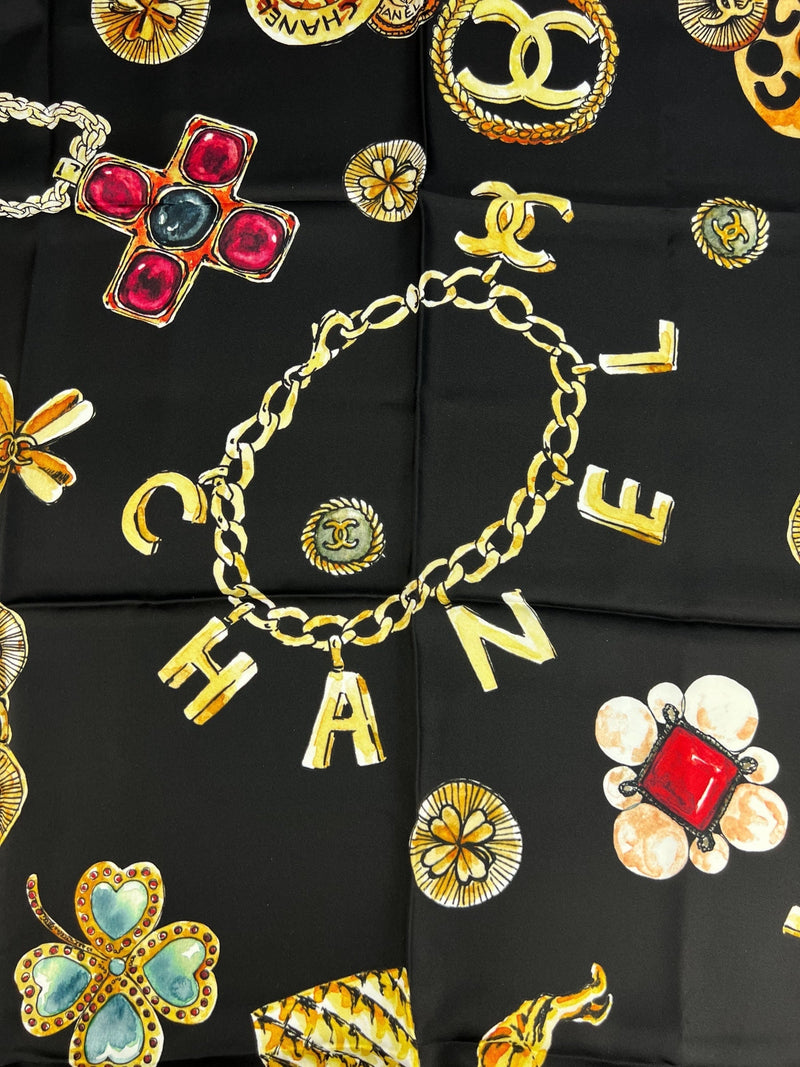 Chanel Black and Red Silk Scarf