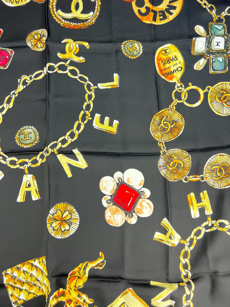 Chanel Black and Red Silk Scarf