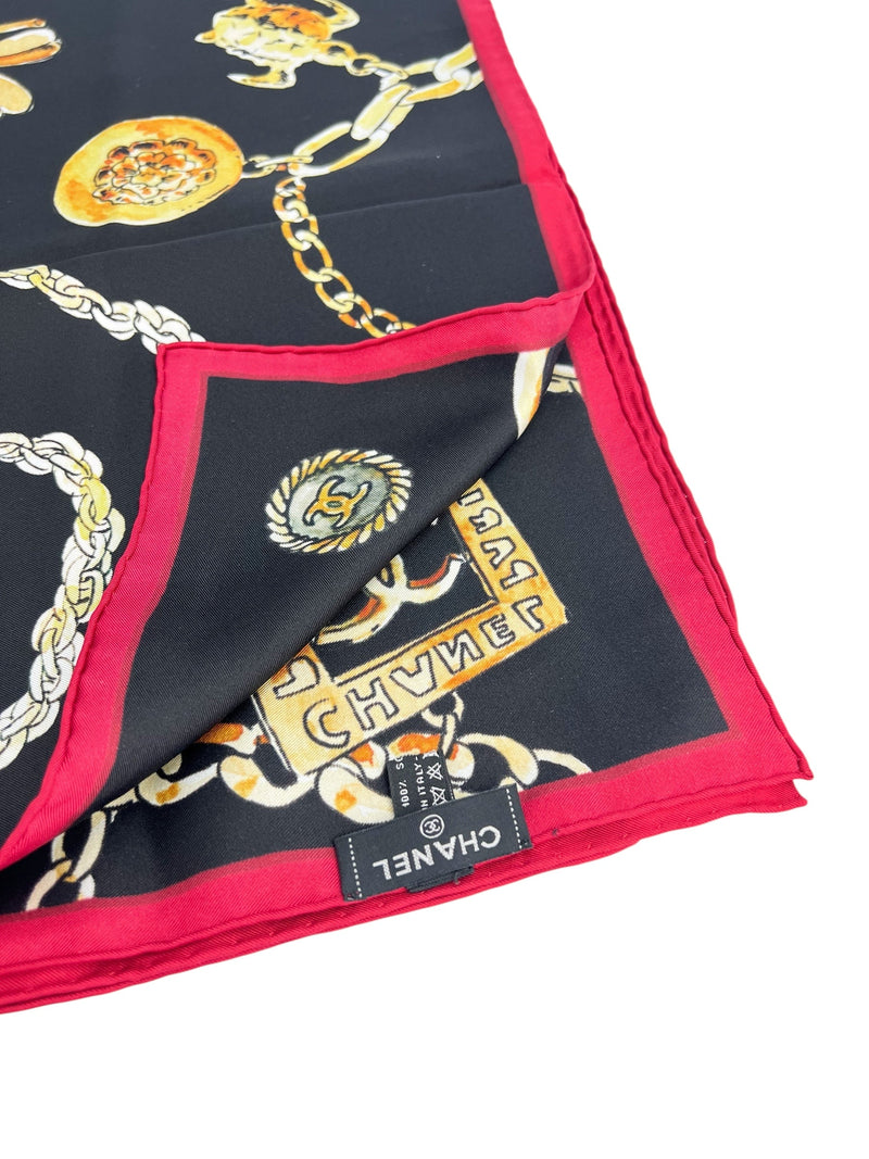 Chanel Black and Red Silk Scarf