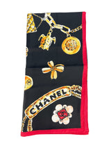 Chanel Black and Red Silk Scarf
