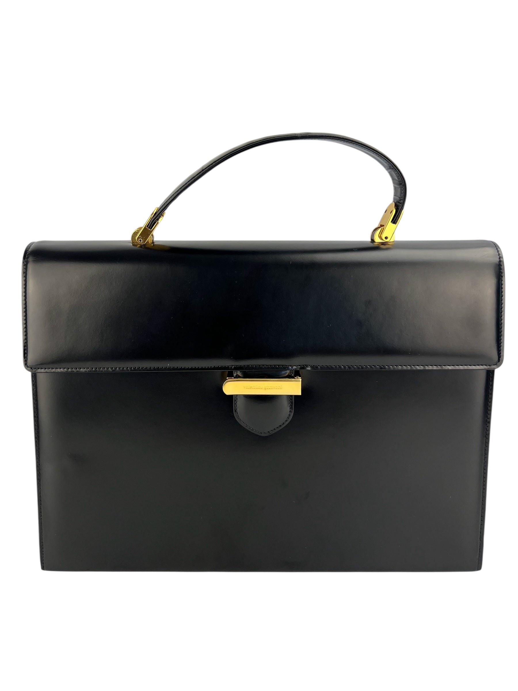 Valentino Vintage Black Leather Briefcase