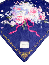 Christian Dior Vintage Blue Bow Floral Scarf