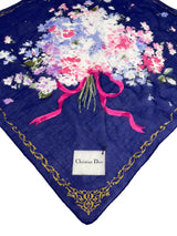 Christian Dior Vintage Blue Bow Floral Scarf