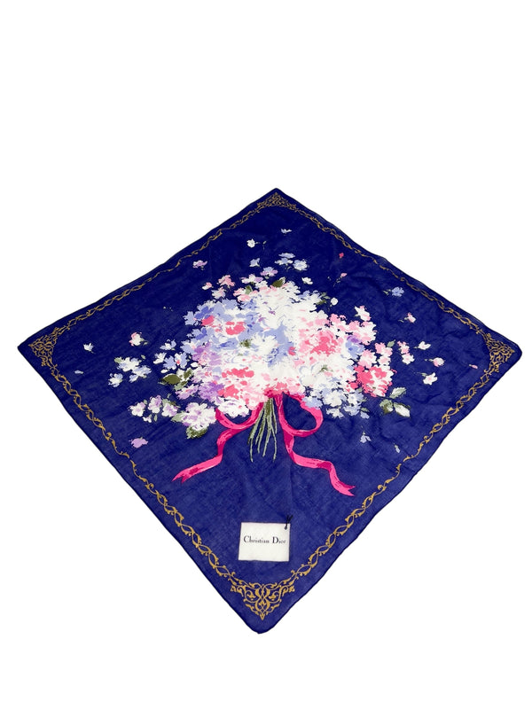 Christian Dior Vintage Blue Bow Floral Scarf