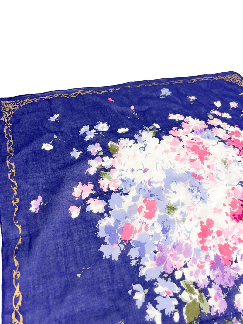 Christian Dior Vintage Blue Bow Floral Scarf