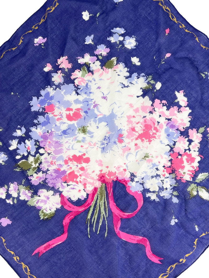 Christian Dior Vintage Blue Bow Floral Scarf