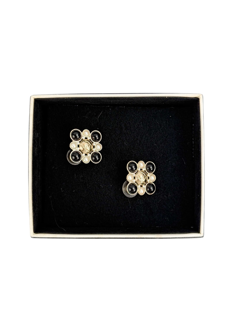 Chanel 2019 Imitation Pearl & Black Glass Earrings