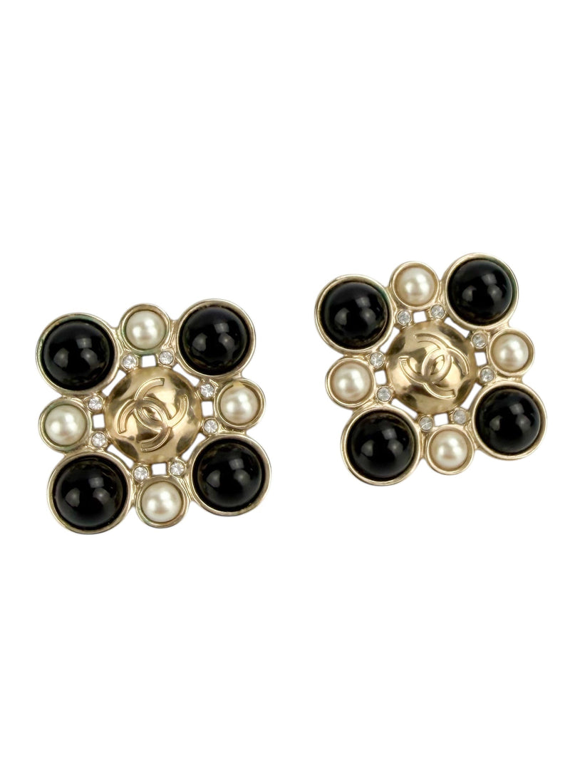 Chanel 2019 Imitation Pearl & Black Glass Earrings