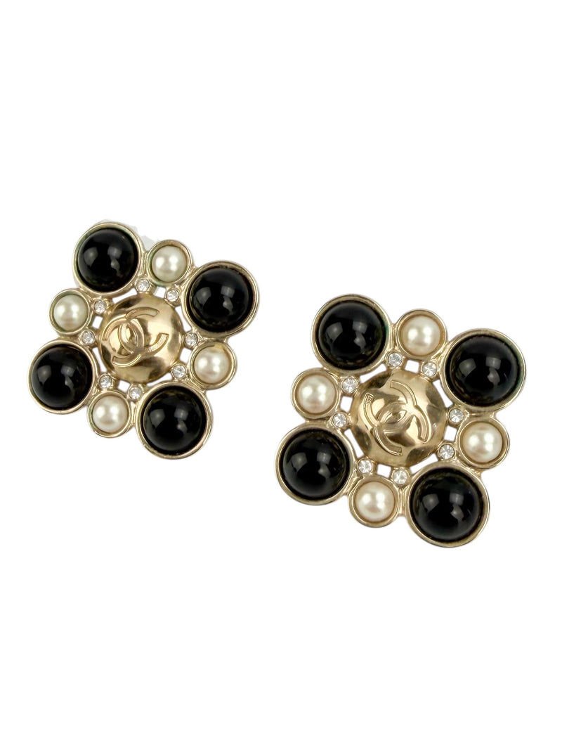 Chanel 2019 Imitation Pearl & Black Glass Earrings