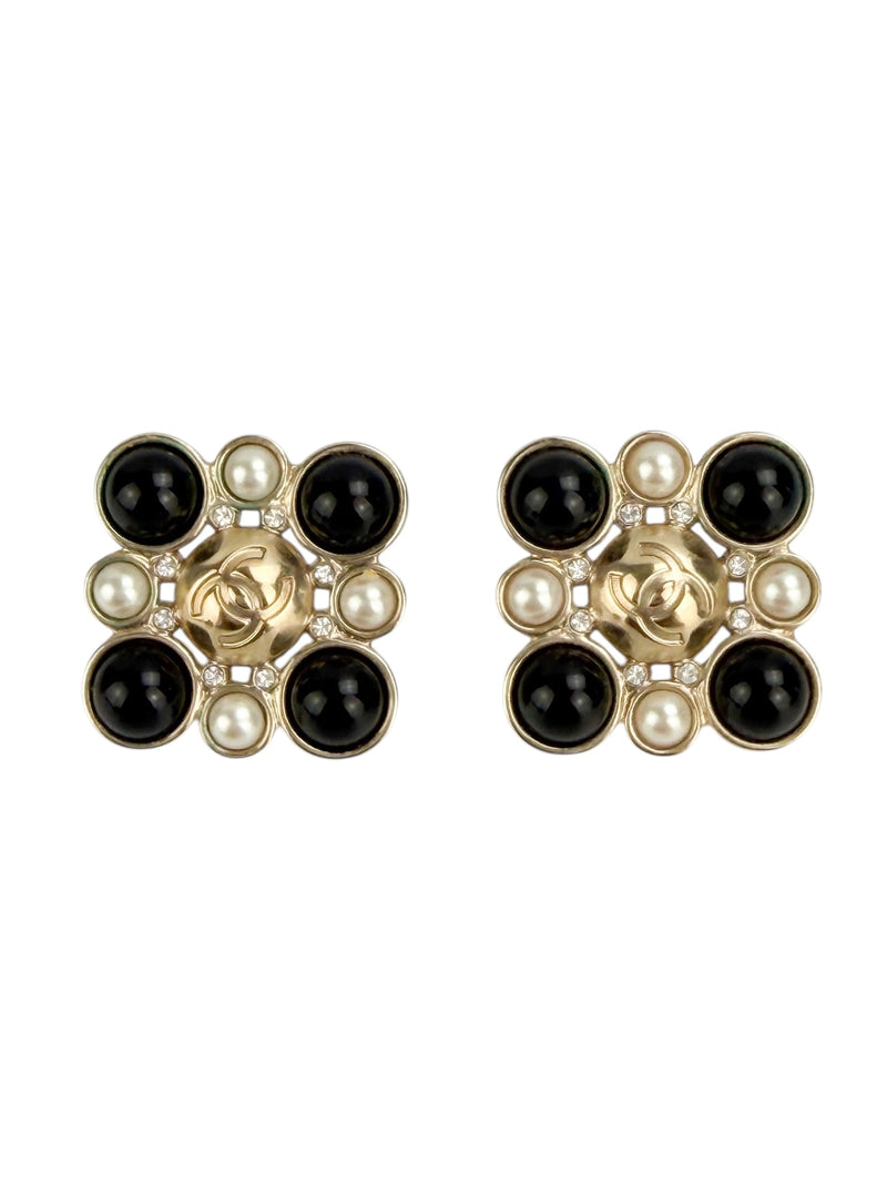 Chanel 2019 Imitation Pearl & Black Glass Earrings